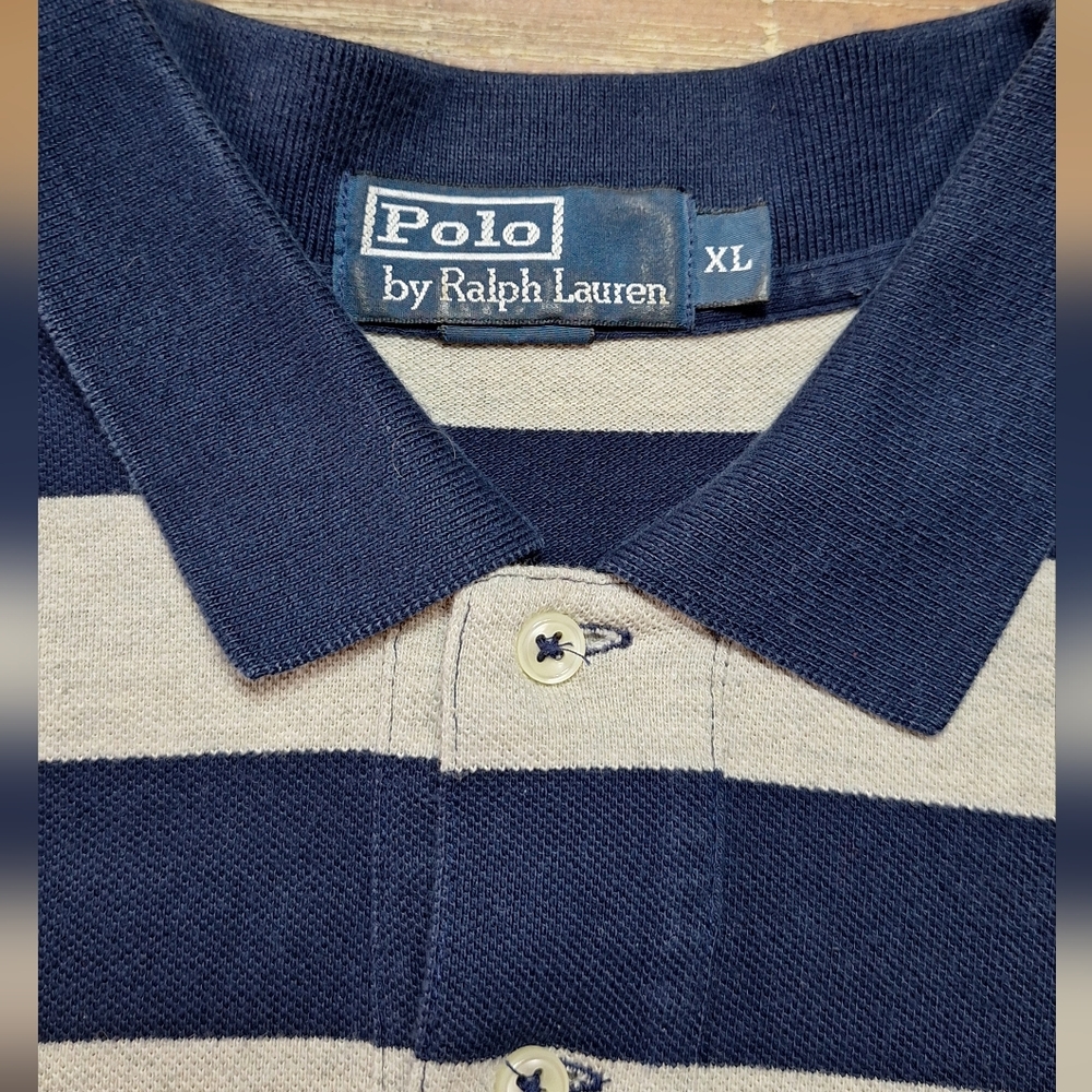 Polo Ralph Lauren Men's‎ Striped Short Sleeve XL Blue & White Polo Shirt
